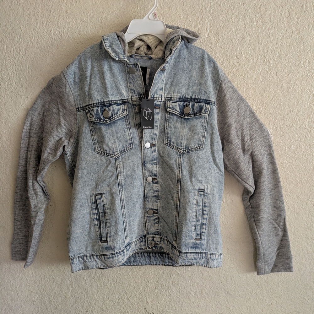 Original Use Light Blue Denim Jacket with Gray Hood